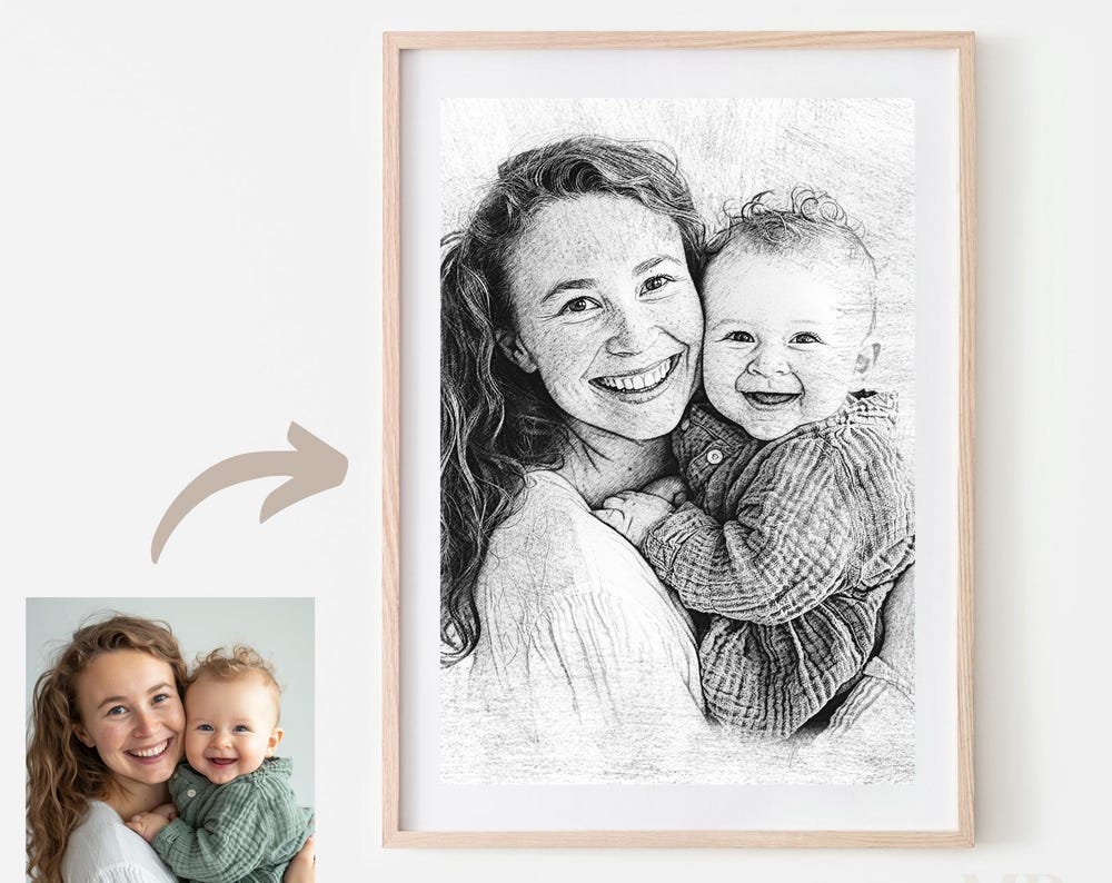 Pencil Sketch from Photo ♡ Baby & Family Portrait