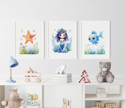Ensemble de décorations murales pour chambre d'enfant Sirène magique et ses amis