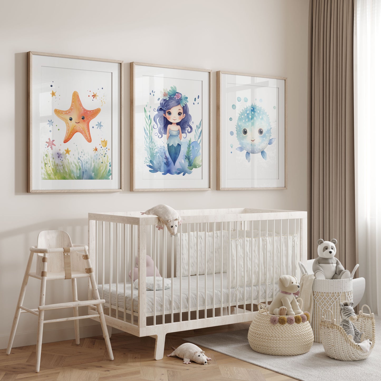 Ensemble de décorations murales pour chambre d'enfant Sirène magique et ses amis