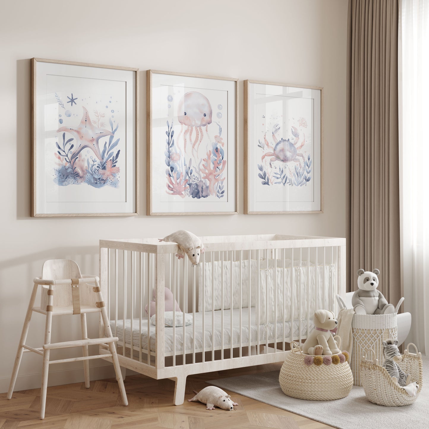Lot de 3 cadres muraux pour chambre d'enfant "Créatures Bleues"