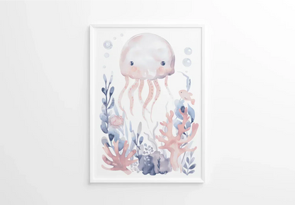 Blue Octopus Nursery Wall Art - Print