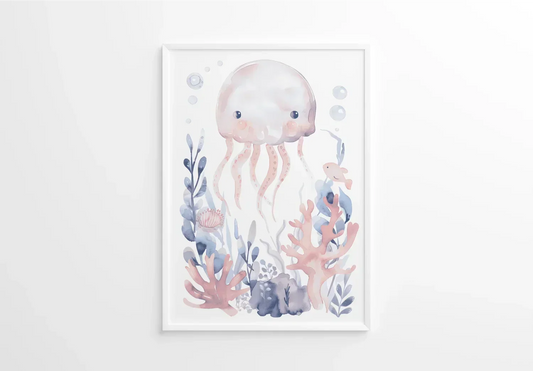 Blue Octopus Nursery Wall Art - Print