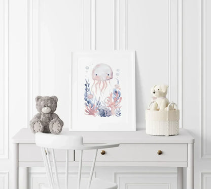 Blue Octopus Nursery Wall Art - Print
