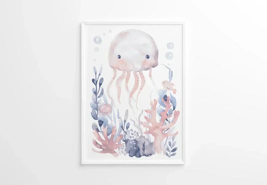 Blue Octopus Nursery Wall Art Print - Print