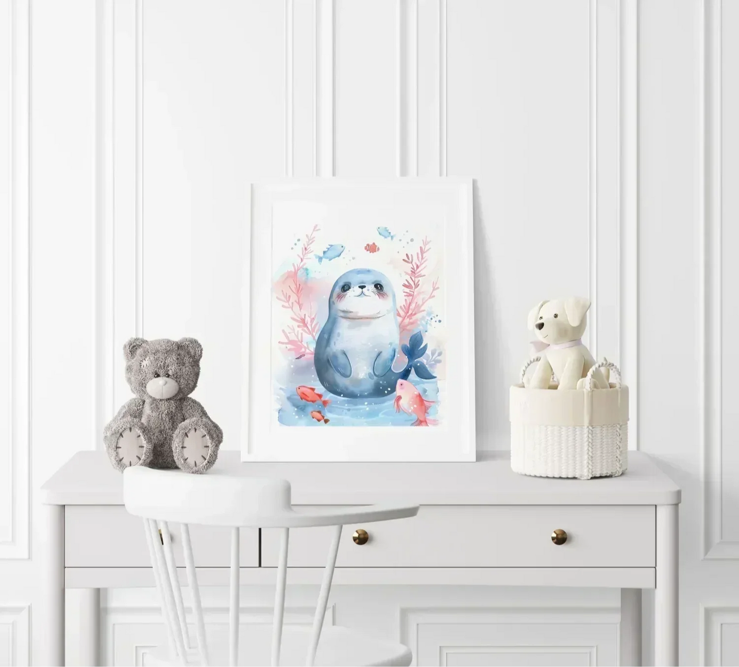 Blue Seal Nursery Wall Art Framed Print - Print