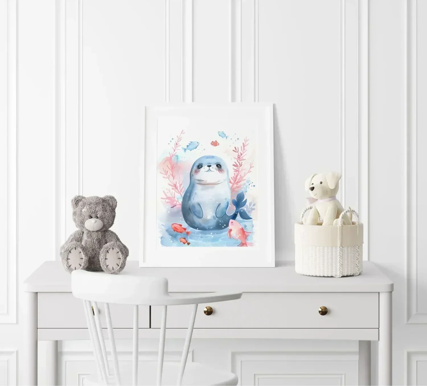 Blue Seal Nursery Wall Art Framed Print - Print