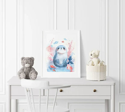 Blue Seal Nursery Wall Art - Print