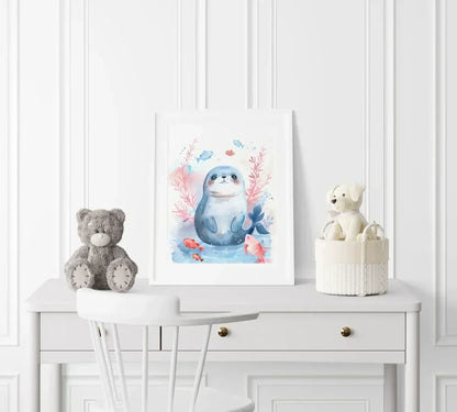 Blue Seal Nursery Wall Art Print - Print