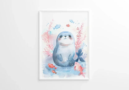 Blue Seal Nursery Wall Art - Print