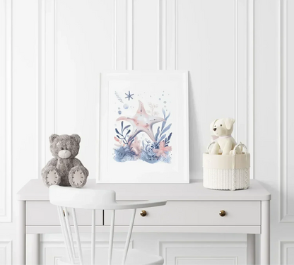 Blue Starfish Nursery Wall Art Print - Print