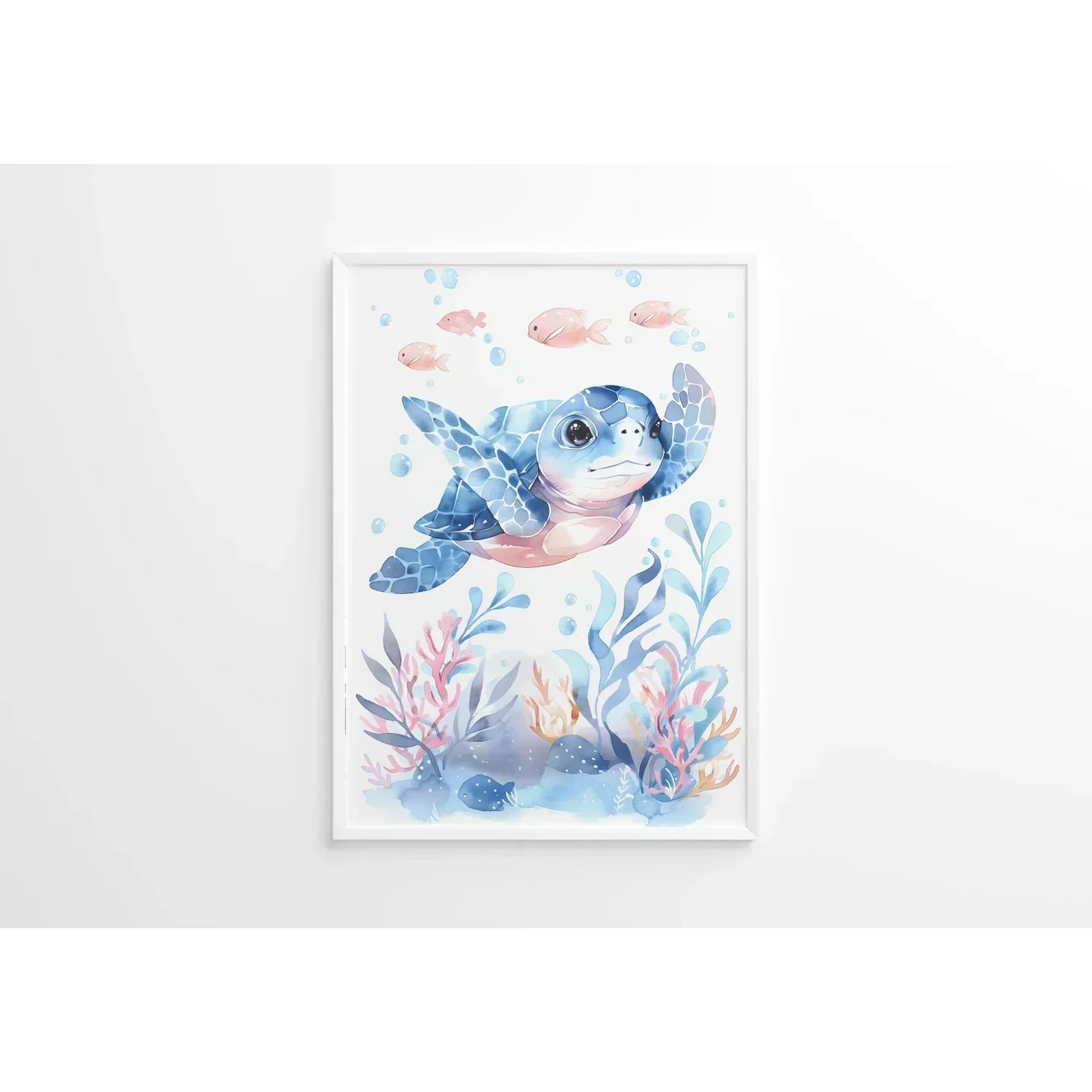 Blue Turtle Nursery Wall Art Framed Print - Print