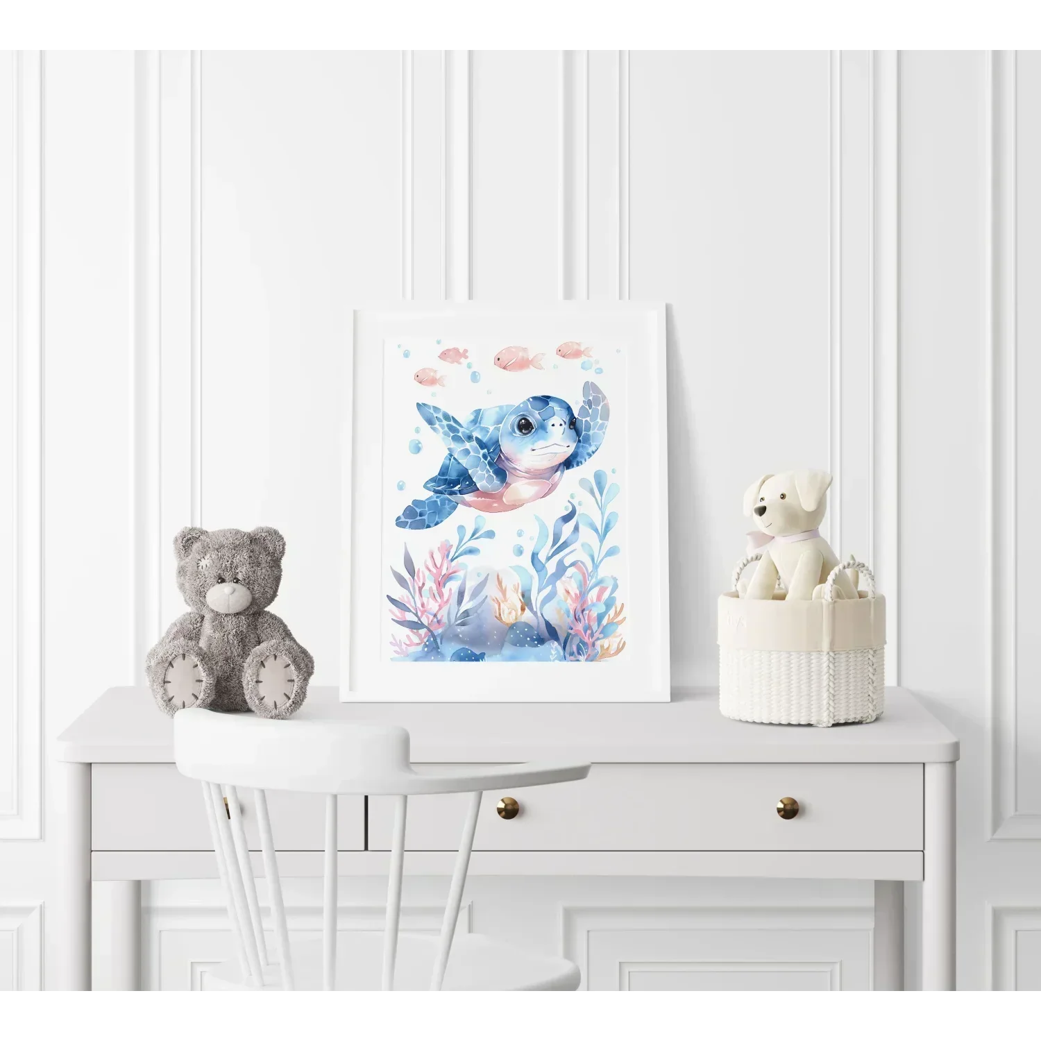 Blue Turtle Nursery Wall Art Framed Print - Print