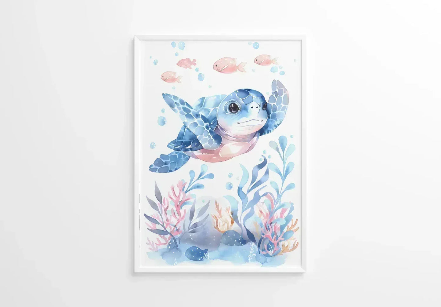 Blue Turtle Nursery Wall Art - Print