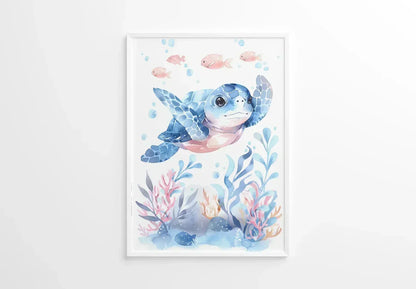 Blue Turtle Nursery Wall Art - Print