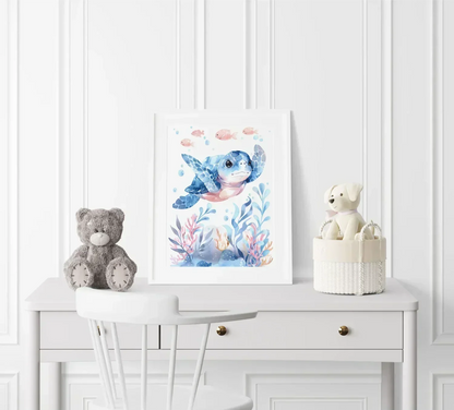 Blue Turtle Nursery Wall Art - Print