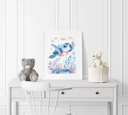 Blue Turtle Nursery Wall Art Print - Print