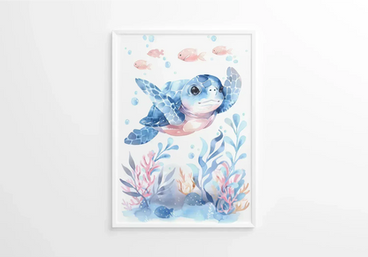 Blue Turtle Nursery Wall Art Print - Print