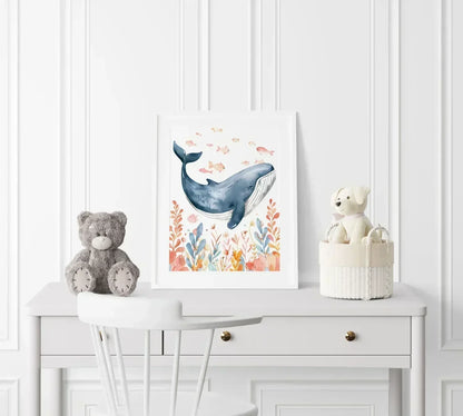 Blue Whale Nursery Wall Art Print - Print