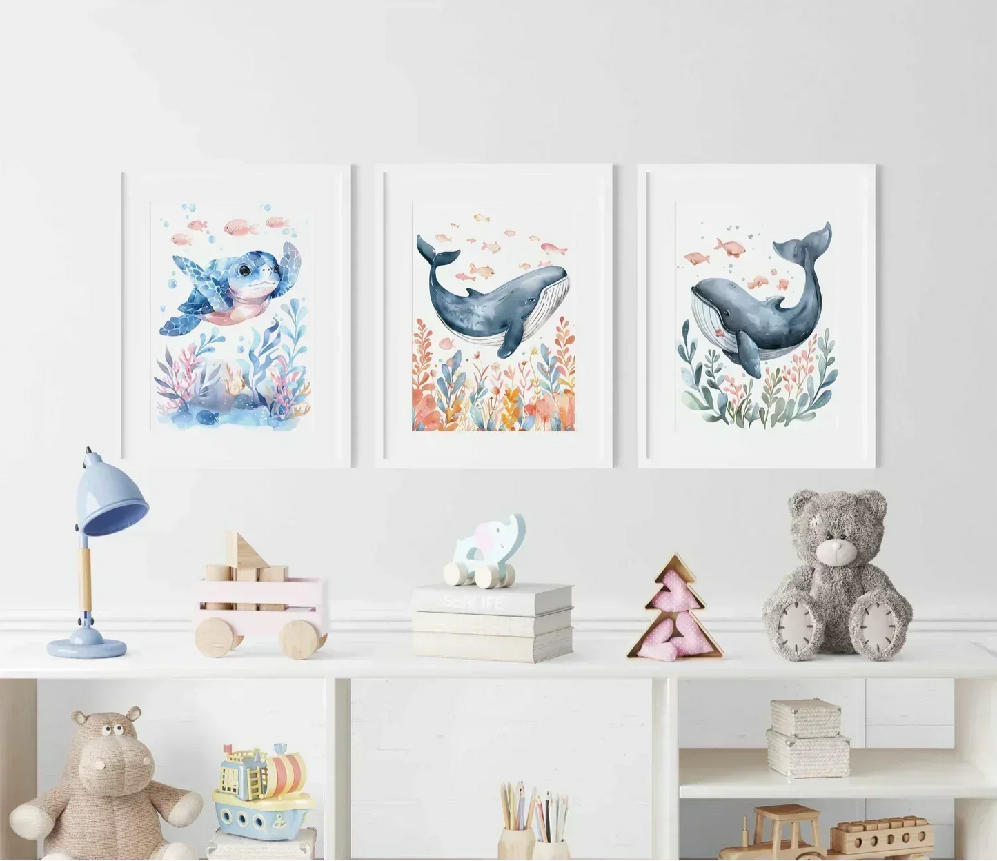 Blue Whale Nursery Wall Art Print