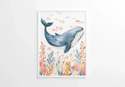 Blue Whale Nursery Wall Art Print - Print