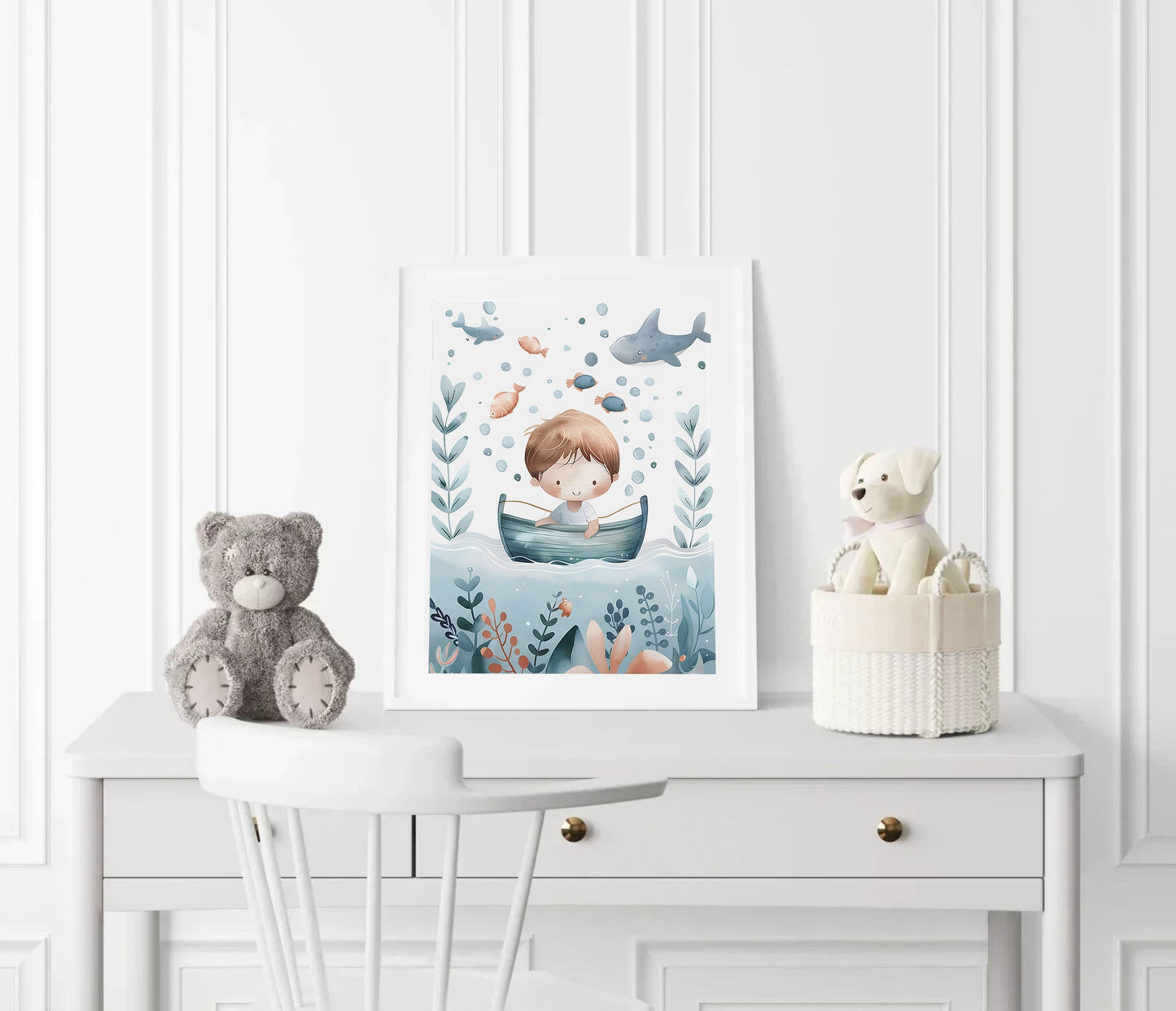 Watercolour Little Sailor Nursery Wall Art Framed Print