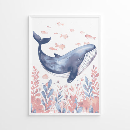 Whale in the Sea Nursery Wall Art Print