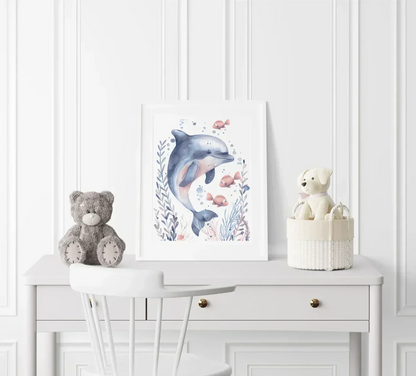 Dolphin in the Sea Nursery Wall Art - Print