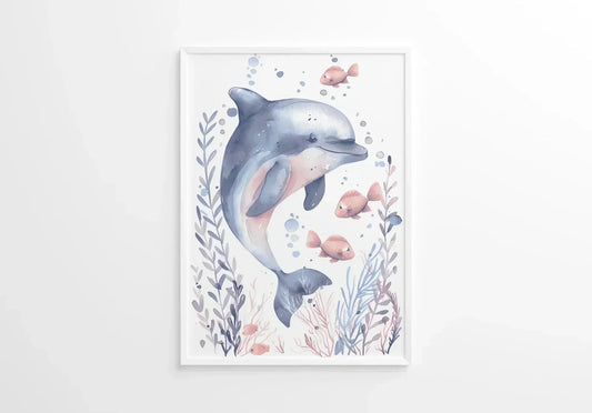 Dolphin in the Sea Nursery Wall Art - Print