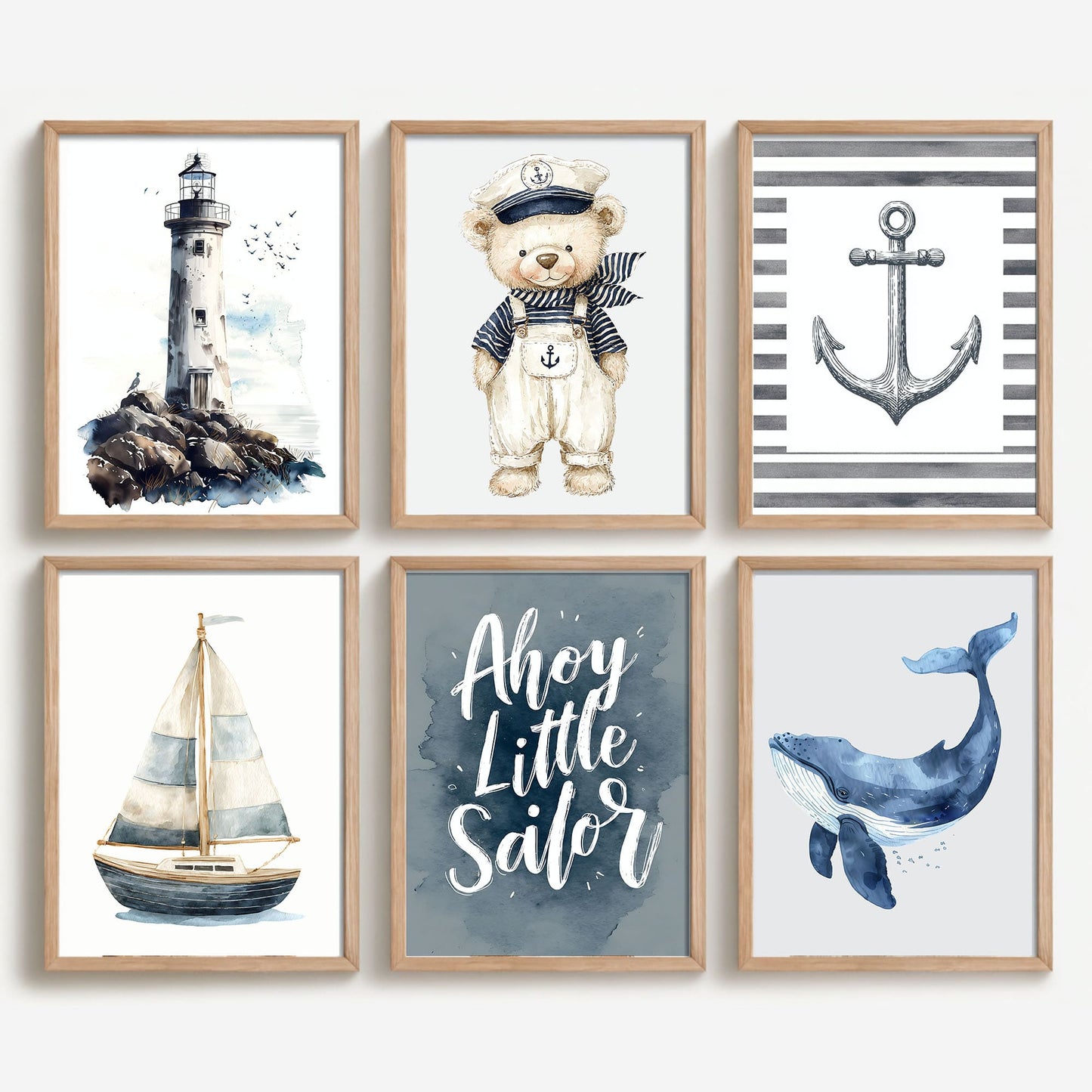 Vintage Coastal Nursery Wall Art Set of 6