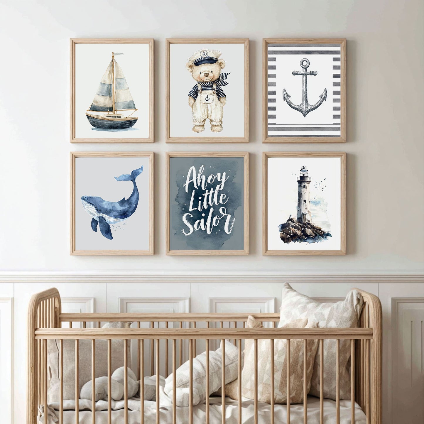 Vintage Coastal Nursery Wall Art Set of 6