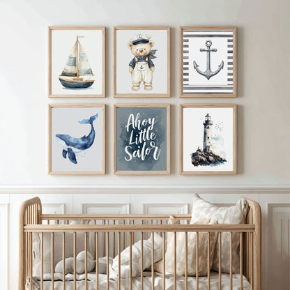 Vintage Coastal Nursery Wall Art Set of 6