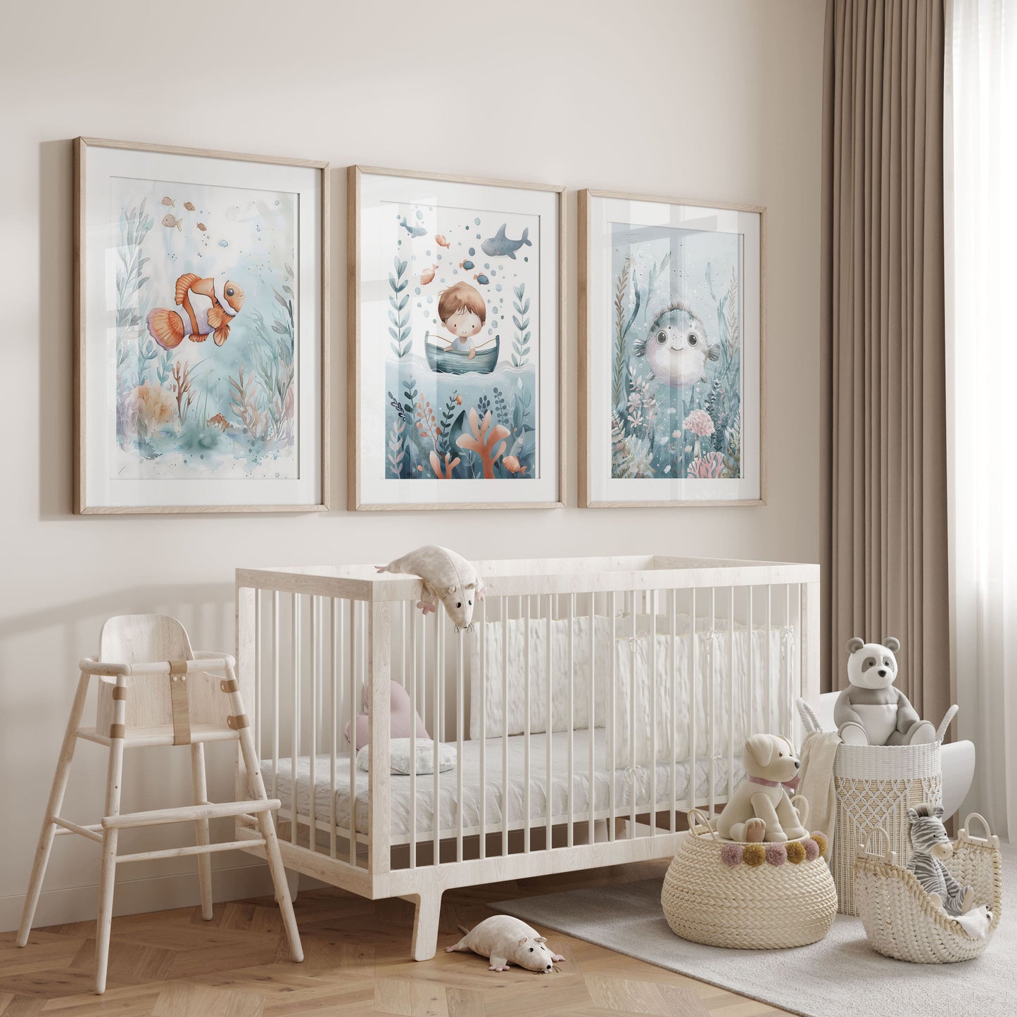 Watercolour Puffer Fish Nursery Wall Art Framed Print