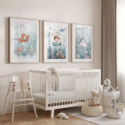 Watercolour Puffer Fish Nursery Wall Art Framed Print