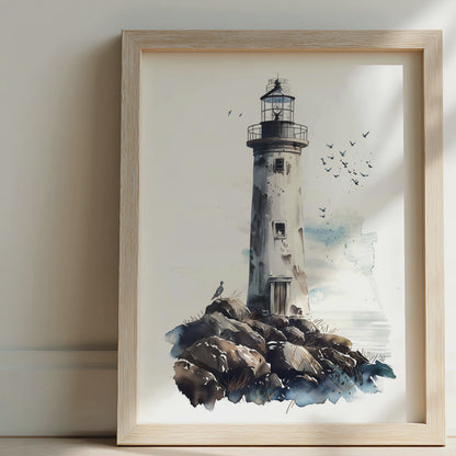 Vintage Watercolour Lighthouse Nursery Wall Art