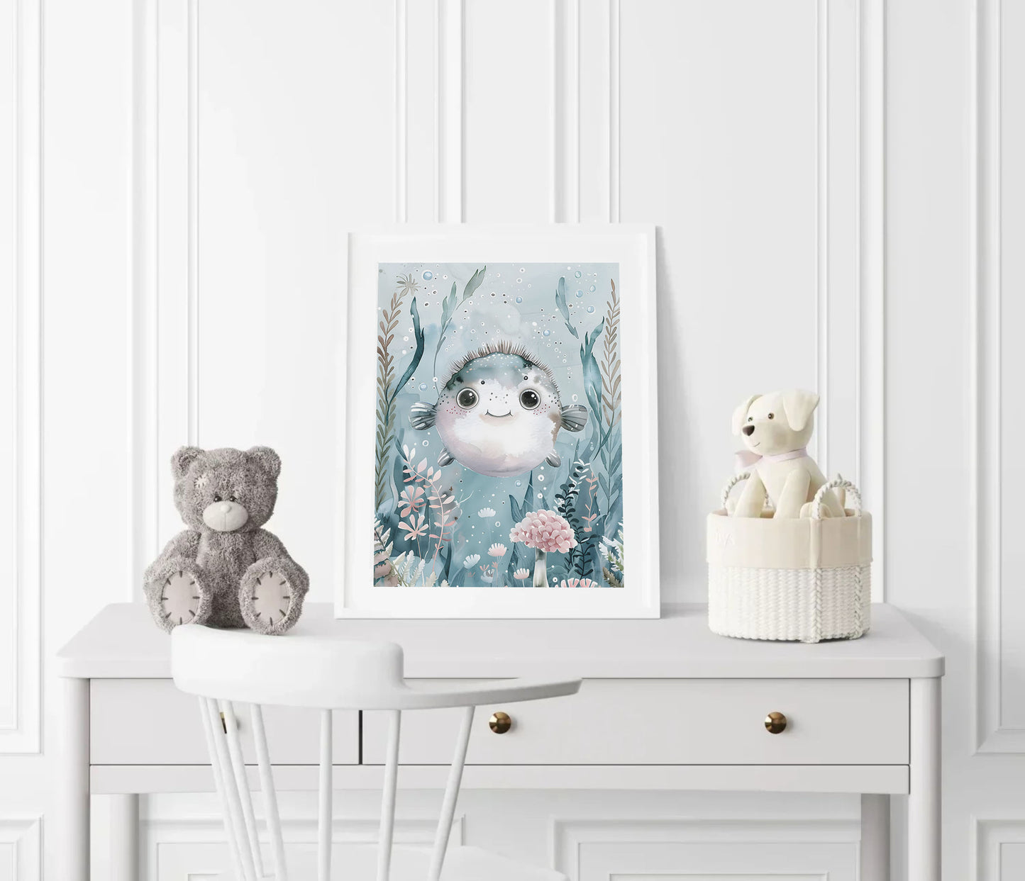 Watercolour Puffer Fish Nursery Wall Art