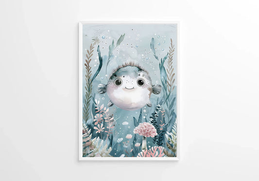 Watercolour Puffer Fish Nursery Wall Art