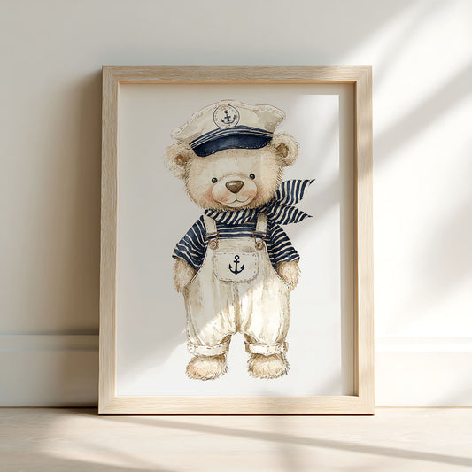 Vintage Watercolour Sailor Nursery Wall Art Framed Print