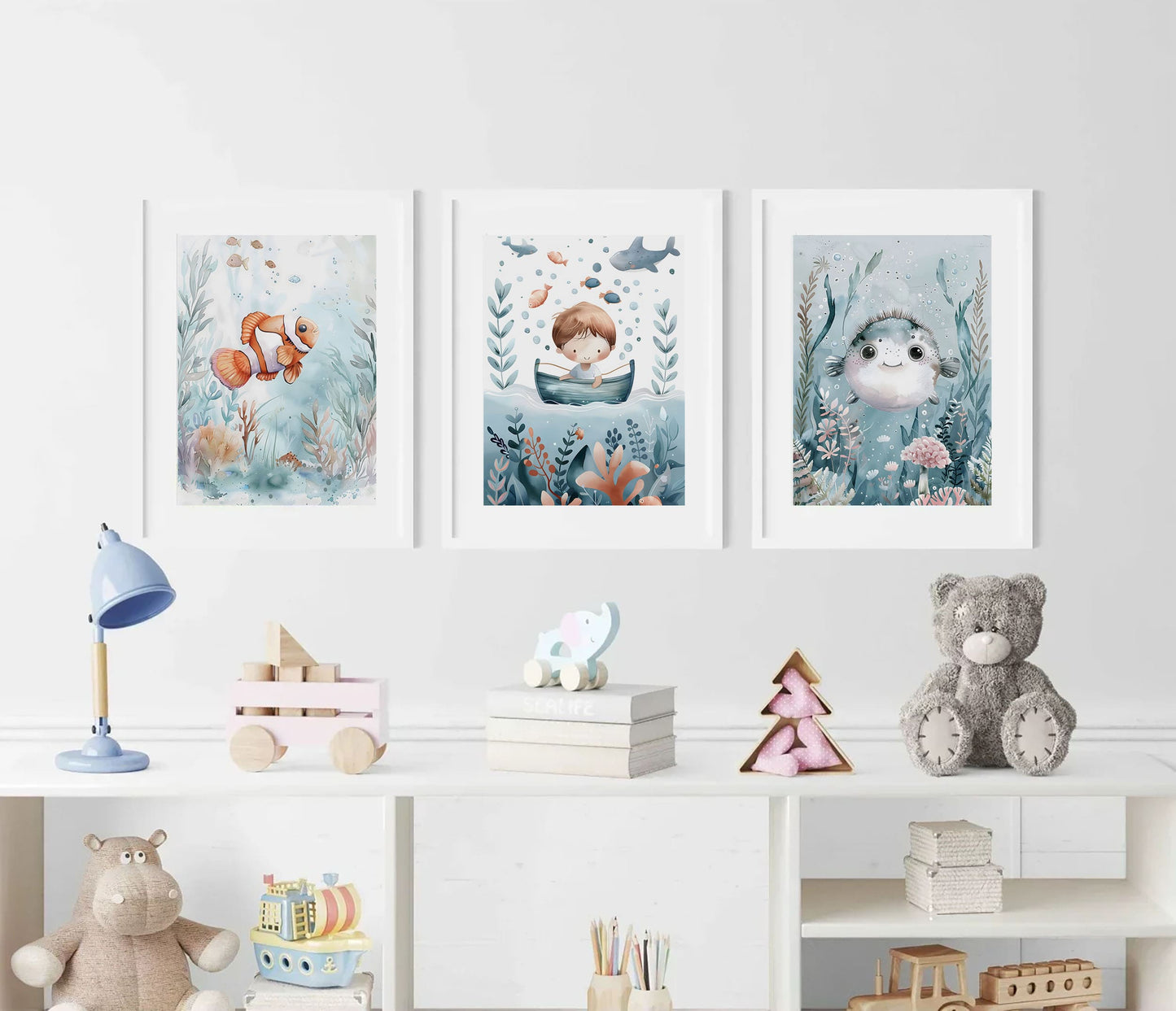 Watercolour Puffer Fish Nursery Wall Art