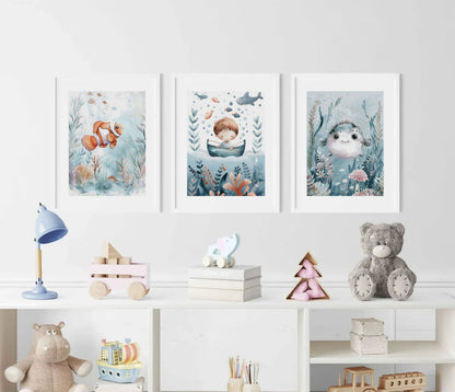 Watercolour Puffer Fish Nursery Wall Art