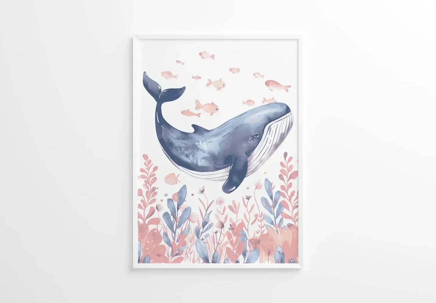 Whale in the Sea Nursery Wall Art Print - Print