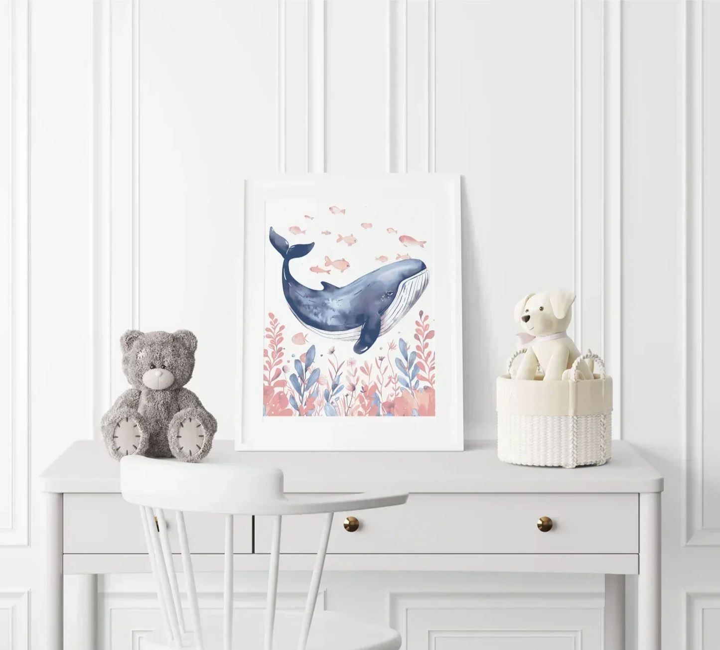 Whale in the Sea Nursery Wall Art Print - Print