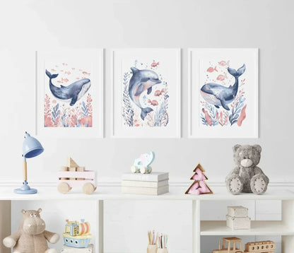 Whale in the Sea Nursery Wall Art Print