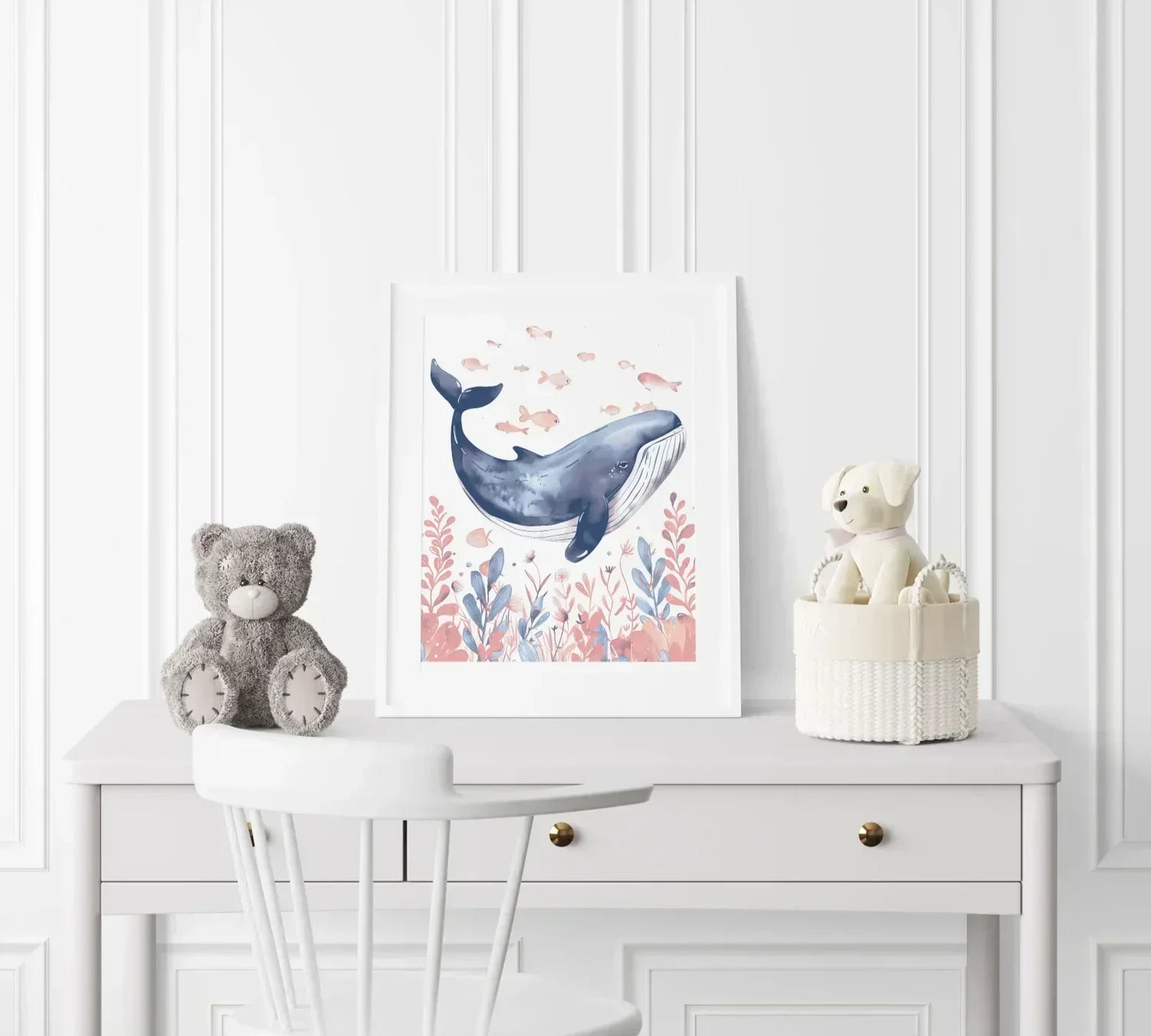 Whale in the Sea Nursery Wall Art - Print