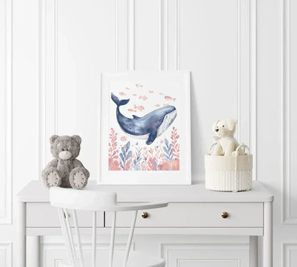 Whale in the Sea Nursery Wall Art - Print