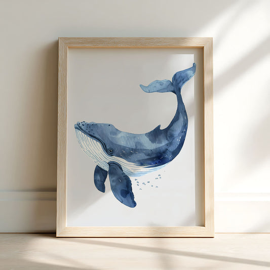 Vintage Watercolour Whale Nursery Wall Art